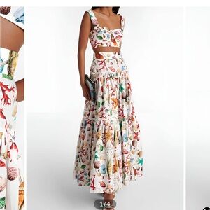 Commense White Skirt Set with Seashell and Coral Print